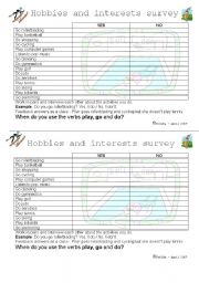 English Worksheet: Hobbies and interests survey