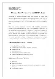 English Worksheet: Ideas on how to work with vocabulary in the ESL/EFL classroom