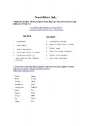 English Worksheet: Webquest Britain quiz