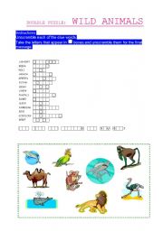 English Worksheet: Wild Animals Puzzle