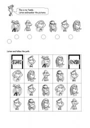 English Worksheet: Family Listen and Number and Follow the path