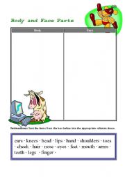 English worksheet: Body and Face parts