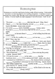 English Worksheet: Homonyms