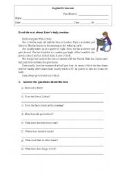 English Worksheet: daily routine