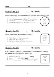 English Worksheet: Spelling Test