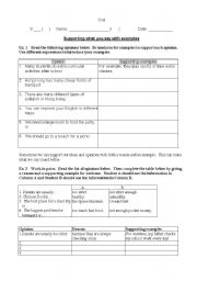 English Worksheet: speaking activity - supporting your point with examples