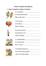 English Worksheet: Present continuous with questions