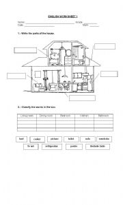 English Worksheet: PARTS OF THE HOUSE