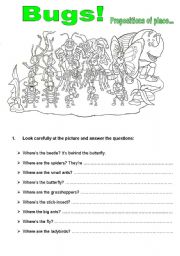 English Worksheet: Bugs prepositions of place