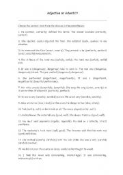 English Worksheet: Adjectives or adverbs
