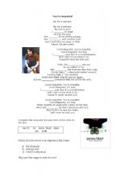 English Worksheet: youre beautiful by james Blunt