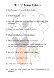 English Worksheet: L & R Tongue Twisters