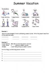 English Worksheet: summer vacation