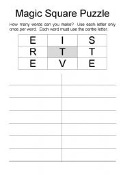 English Worksheet: Magic square puzzles