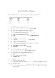 English Worksheet: Simple Past Tense Quiz Test