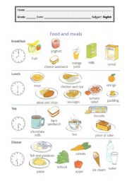 English Worksheet: Food and Meals