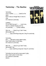 English Worksheet: Song Yesterday with gaps for irregular past form verbs