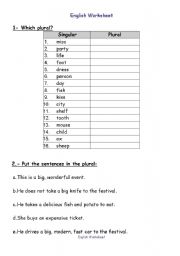 English Worksheet: Irregular Plurals