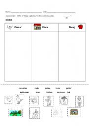 English Worksheet: Assesment Nouns