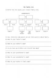 English Worksheet: The family tree exercise