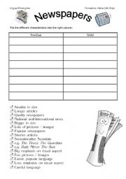 English Worksheet: newspapers