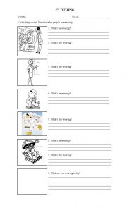 English Worksheet: describing clothing