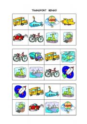 English Worksheet: transport b ingo