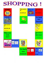 English Worksheet: SHOPPING BOARDGAME