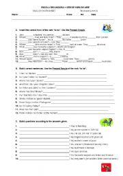 English Worksheet: present simple of the verb to be