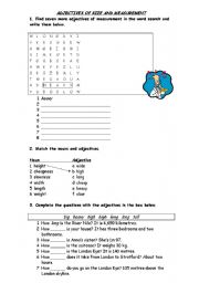 English Worksheet: Adjectives of size and measurement