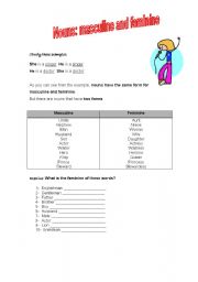 English Worksheet: Nouns gender - feminine, masculine