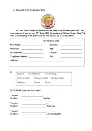 English Worksheet: personal information and greetings quiz