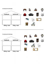 English Worksheet: cut and paste objects in the house