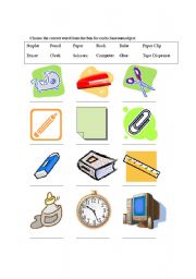 English Worksheet: Classroom Object Vocabulary Test
