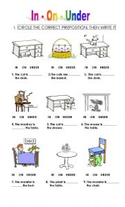 English Worksheet: prepositions for kids