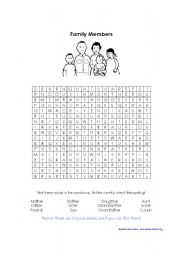 English Worksheet: Family Members Word Puzzle