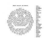 English Worksheet: Months, Seasons, and Numbers Wordsearch