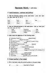 English Worksheet: Revision work - grammar + vocabulary