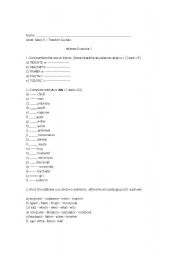 English Worksheet: Written Test - Indefinite Articles, Jobs, Opposites