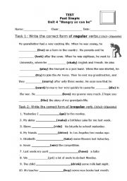 English Worksheet: Past Simple Test Regular/Irregular Verbs