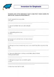 English Worksheet: INVERSION FOR EMPHASIS