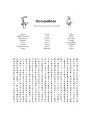English Worksheet: Jobs & Occupations Word Puzzle