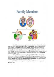 English Worksheet: Family Members with Short Story