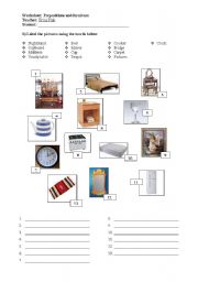 English Worksheet: Furniture and prepositions