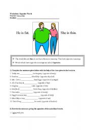 English Worksheet: Opposites