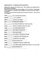 English Worksheet: Reduced forms