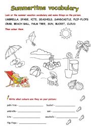 English Worksheet: Summer vacation vocabulary - full version