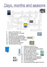 English Worksheet: DAYS, MONTHS, SEASONS crossword