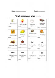 English Worksheet: Find someone who likes...