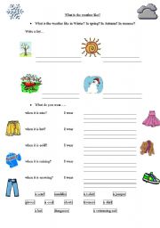 English Worksheet: Weather, clothes and activities